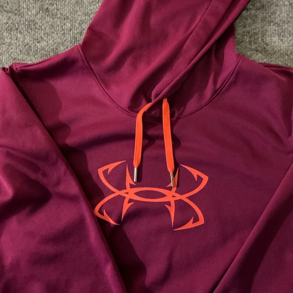 Under Armour Women's Burgundy Hoodie with Orange Emblem - Picture 5 of 8